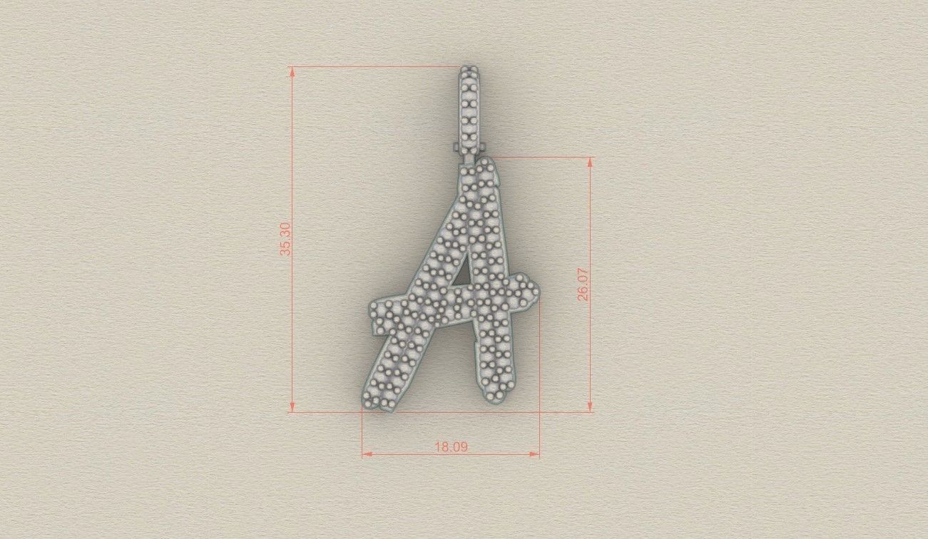 Model 795 Initial A Diamond Letter Pendant 3D print model_5