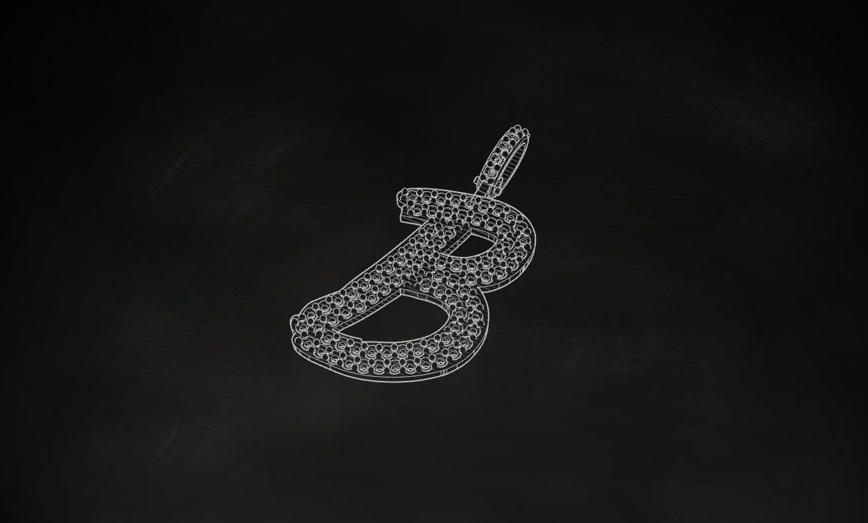 Model 796 Initial B Diamond Letter Pendant 3D print model_9