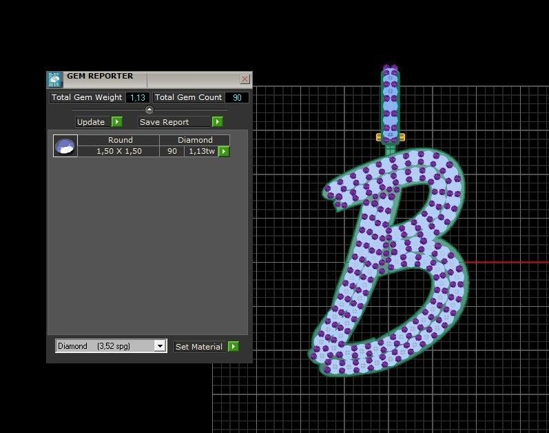 Model 796 Initial B Diamond Letter Pendant 3D print model_12