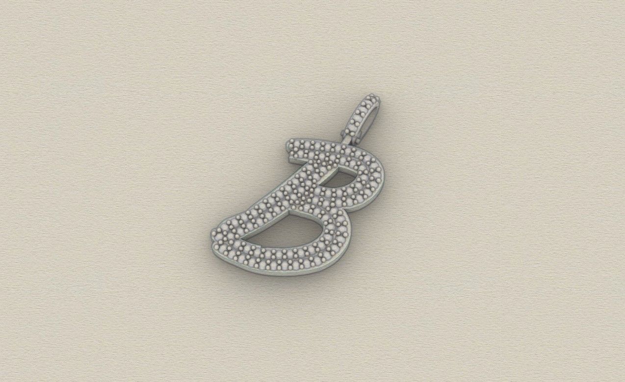 Model 796 Initial B Diamond Letter Pendant 3D print model_7