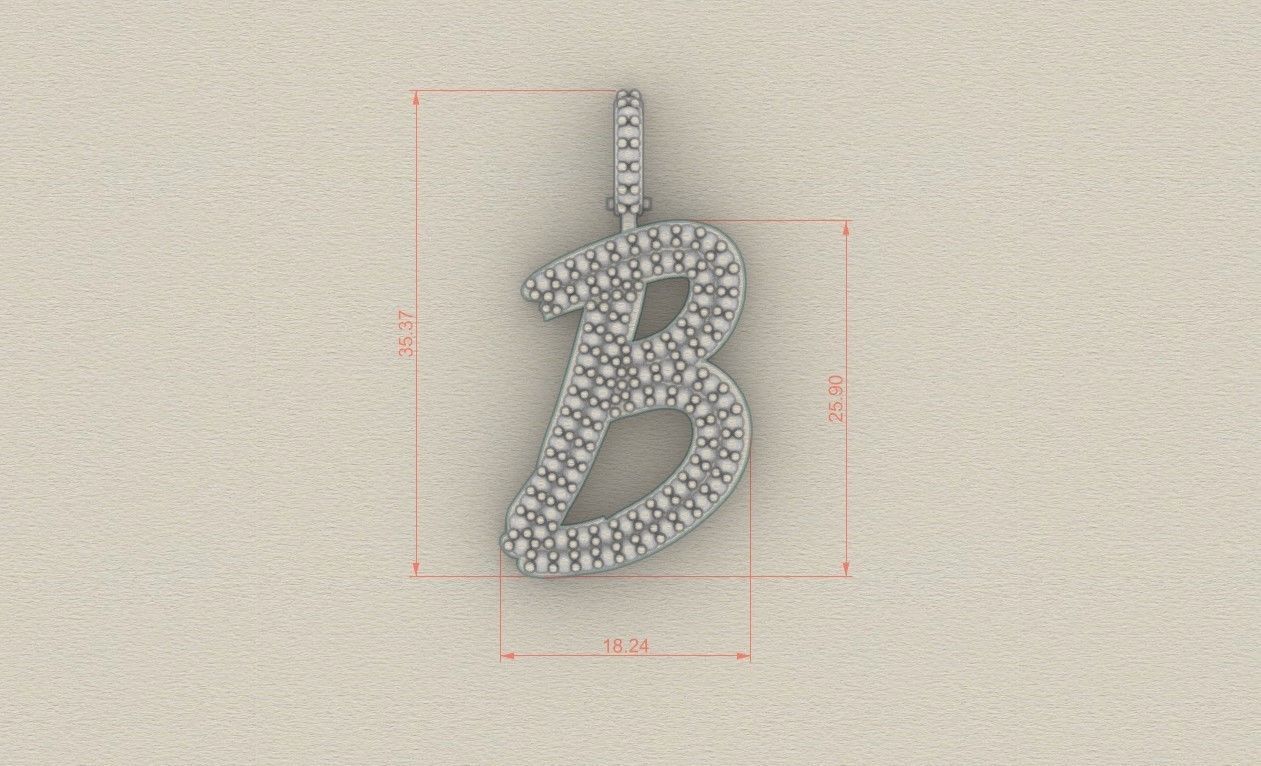 Model 796 Initial B Diamond Letter Pendant 3D print model_8