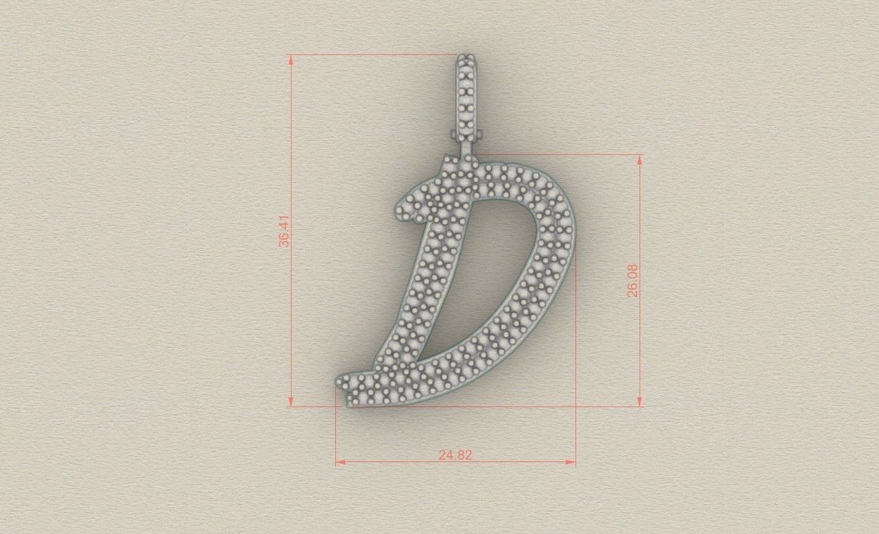 Model 798 Initial D Diamond Letter Pendant 3D print model_5