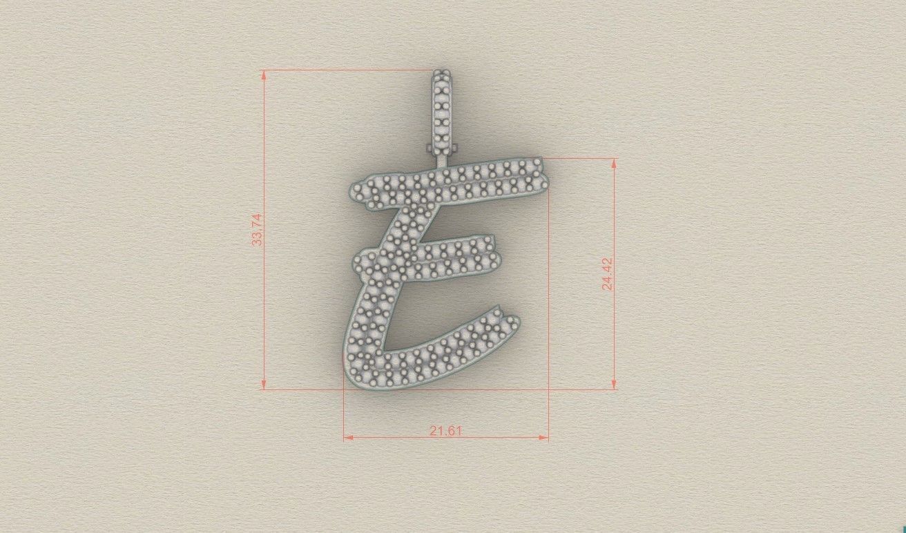 Model 799 Initial E Diamond Letter Pendant 3D print model_5