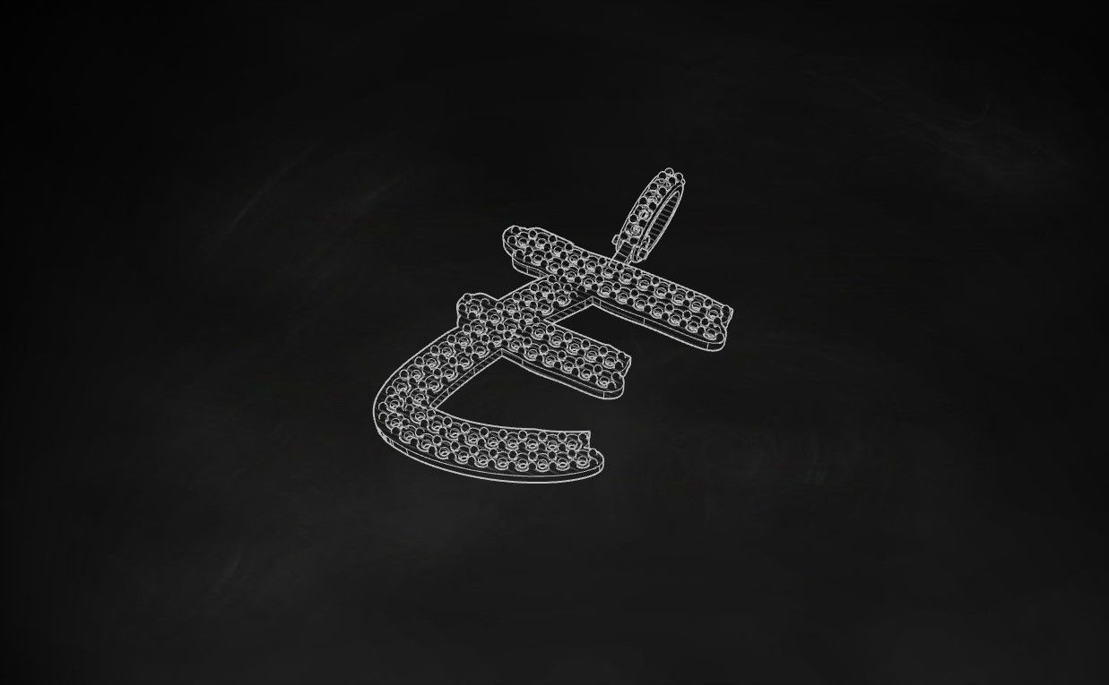 Model 799 Initial E Diamond Letter Pendant 3D print model_9