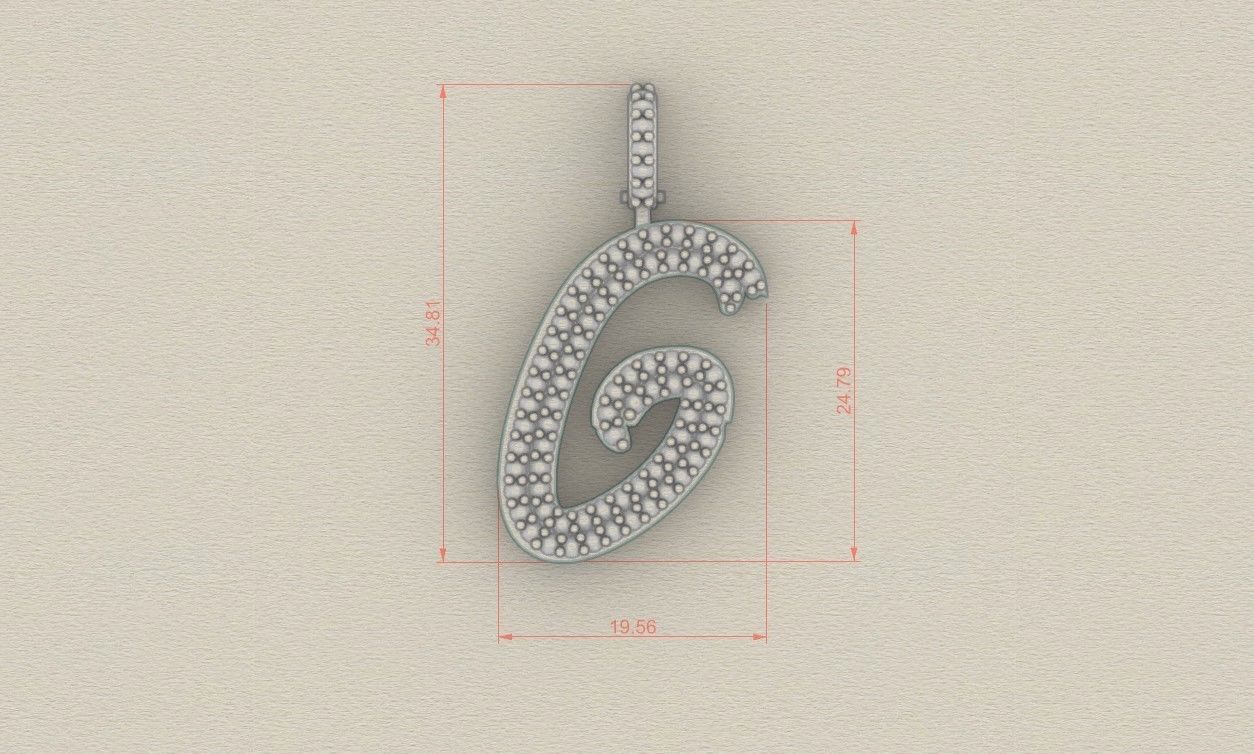 Model 801 Initial G Diamond Letter Pendant 3D print model_9