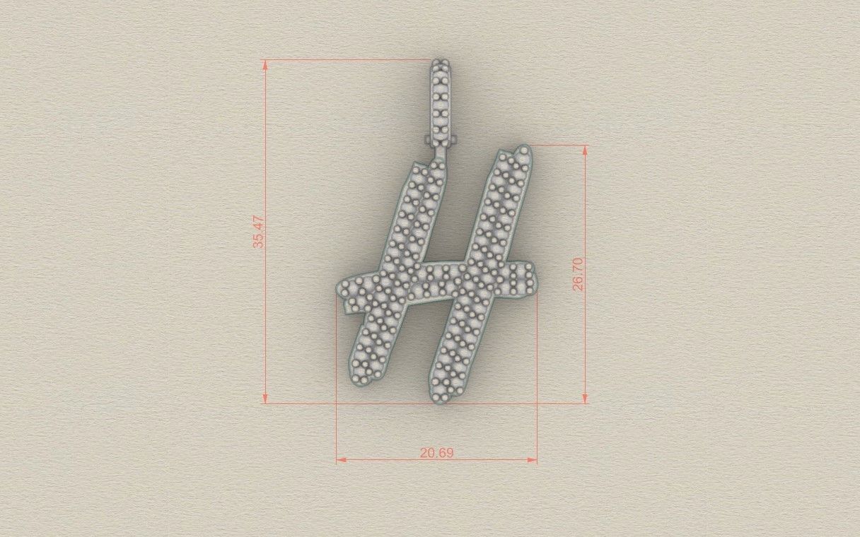 Model 802 Initial H Diamond Letter Pendant 3D print model_5