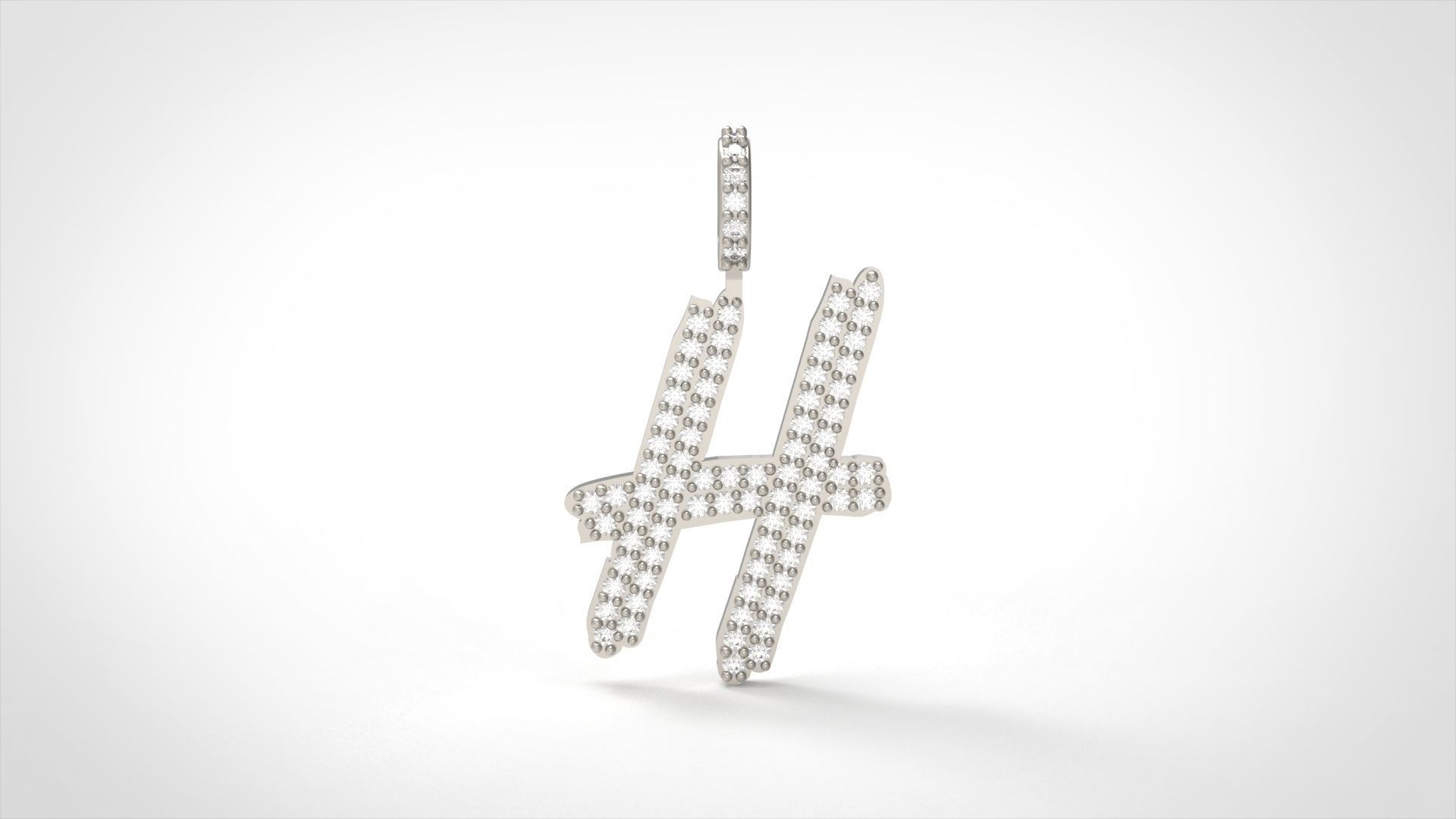 Model 802 Initial H Diamond Letter Pendant 3D print model_4
