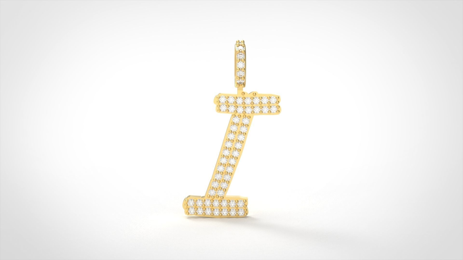 Model 803 Initial I Diamond Letter Pendant 3D print model_2