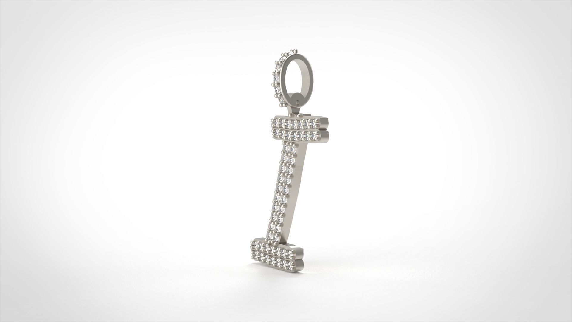 Model 803 Initial I Diamond Letter Pendant 3D print model_4