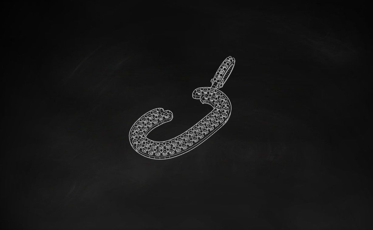 Model 804 Initial J Diamond Letter Pendant 3D print model_9