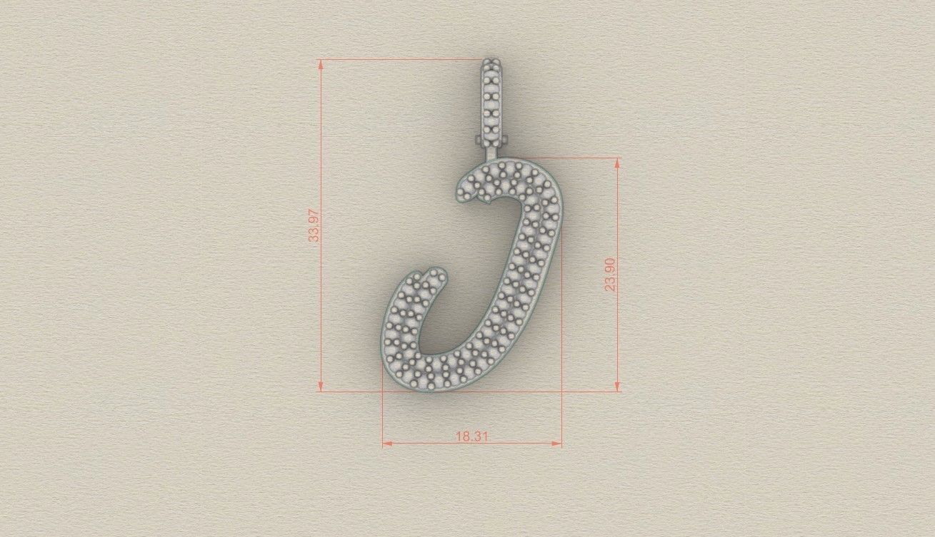 Model 804 Initial J Diamond Letter Pendant 3D print model_5
