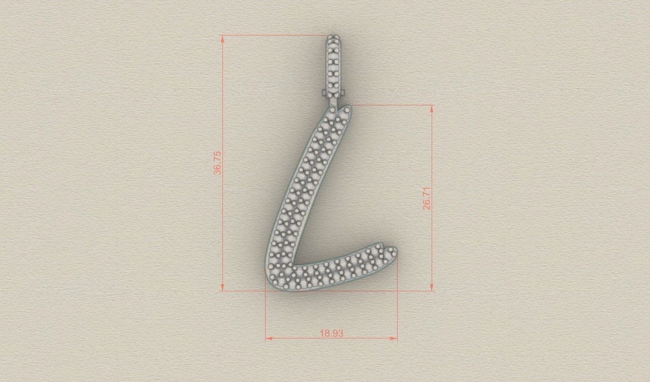 Model 806 Initial L Diamond Letter Pendant 3D print model_8
