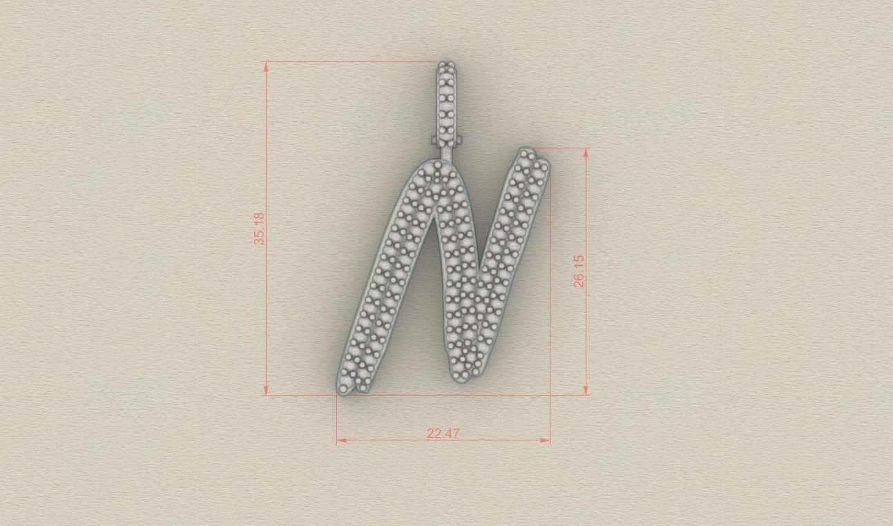 Model 808 Initial N Diamond Letter Pendant 3D print model_5