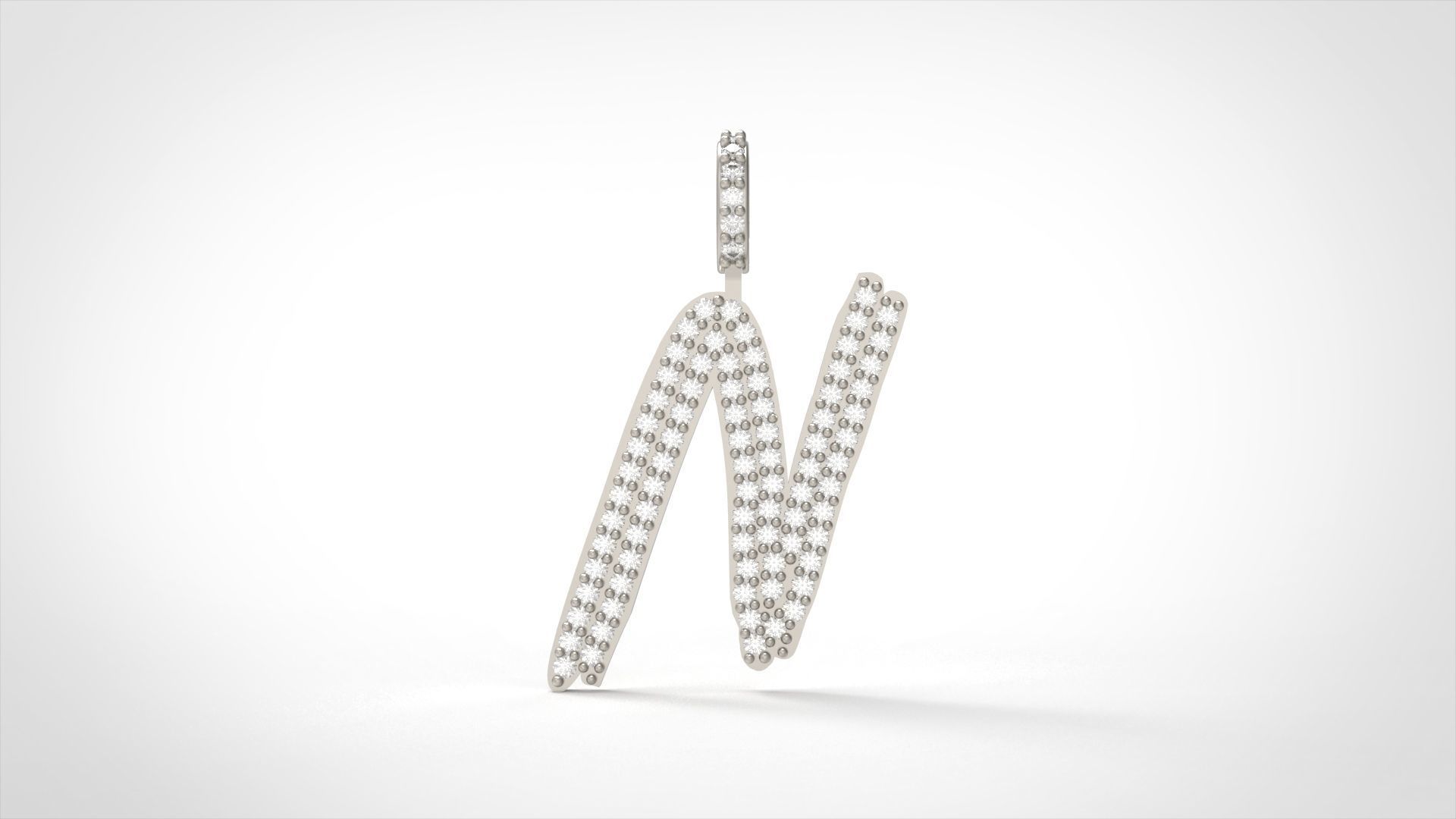 Model 808 Initial N Diamond Letter Pendant 3D print model_4