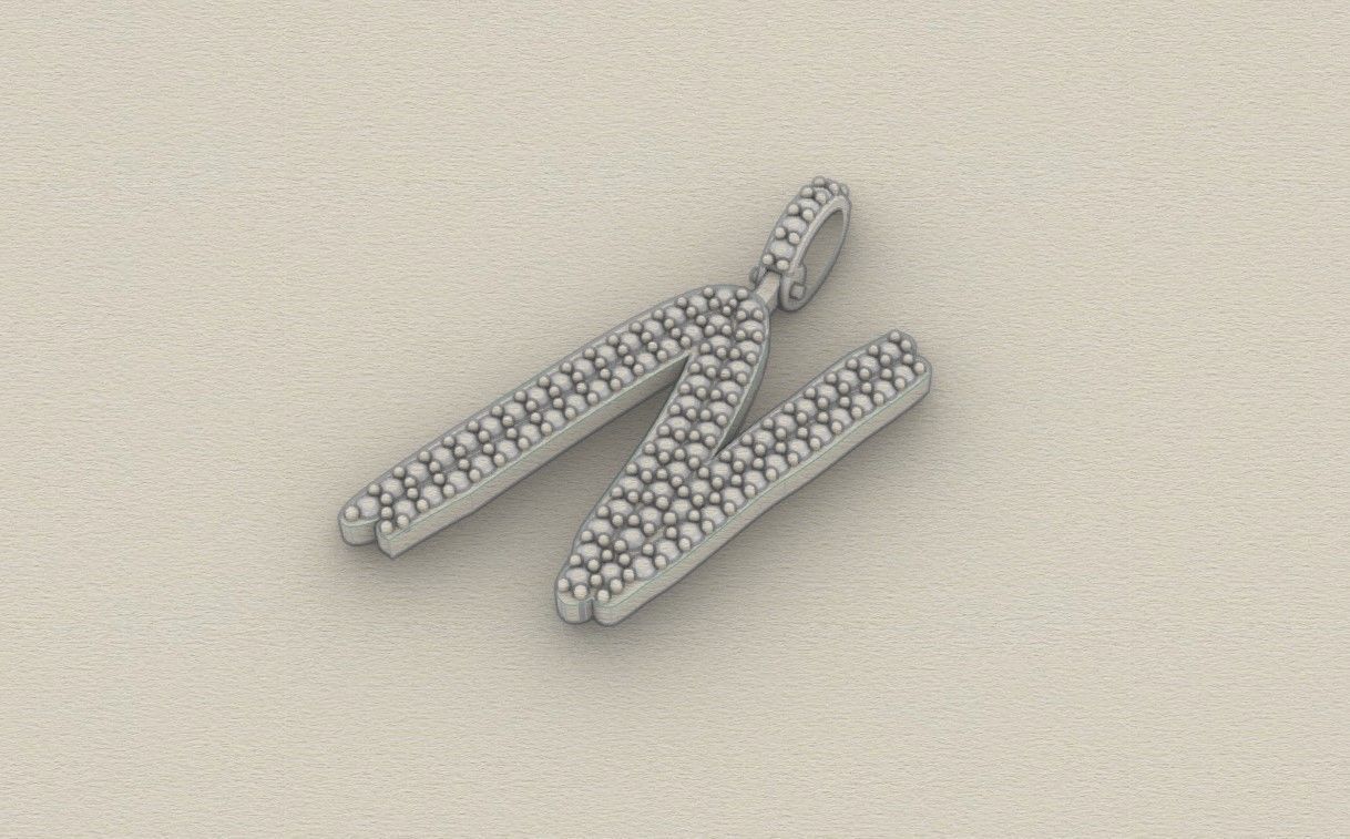 Model 808 Initial N Diamond Letter Pendant 3D print model_8
