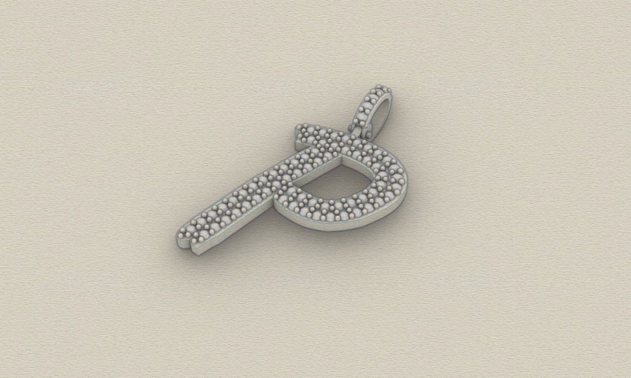 Model 810 Initial P Diamond Letter Pendant 3D print model_8