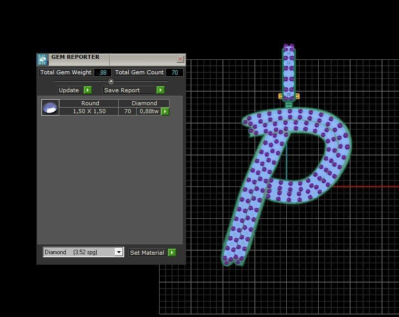 Model 810 Initial P Diamond Letter Pendant 3D print model_12