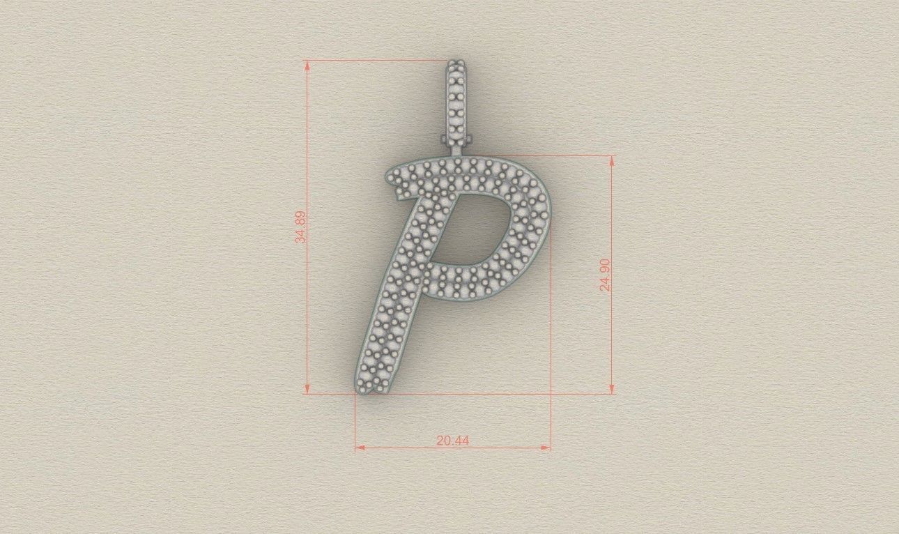 Model 810 Initial P Diamond Letter Pendant 3D print model_5