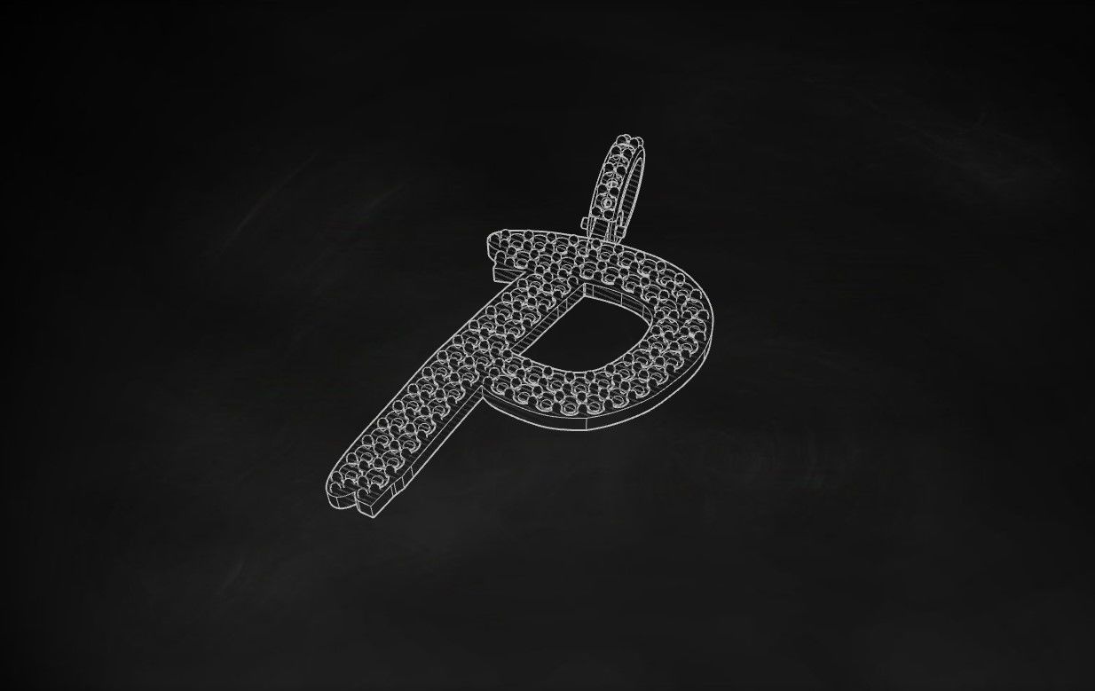 Model 810 Initial P Diamond Letter Pendant 3D print model_9
