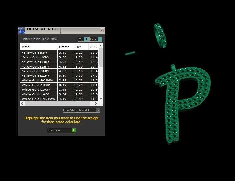 Model 810 Initial P Diamond Letter Pendant 3D print model_10