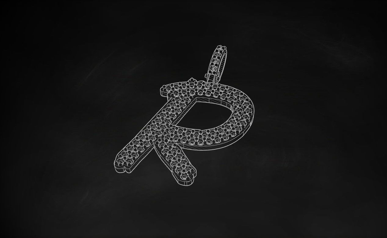 Model 811 Initial R Diamond Letter Pendant 3D print model_9