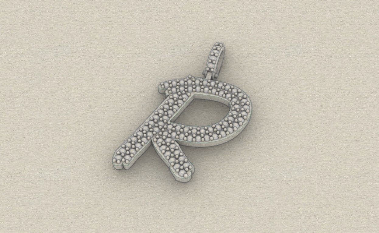 Model 811 Initial R Diamond Letter Pendant 3D print model_5
