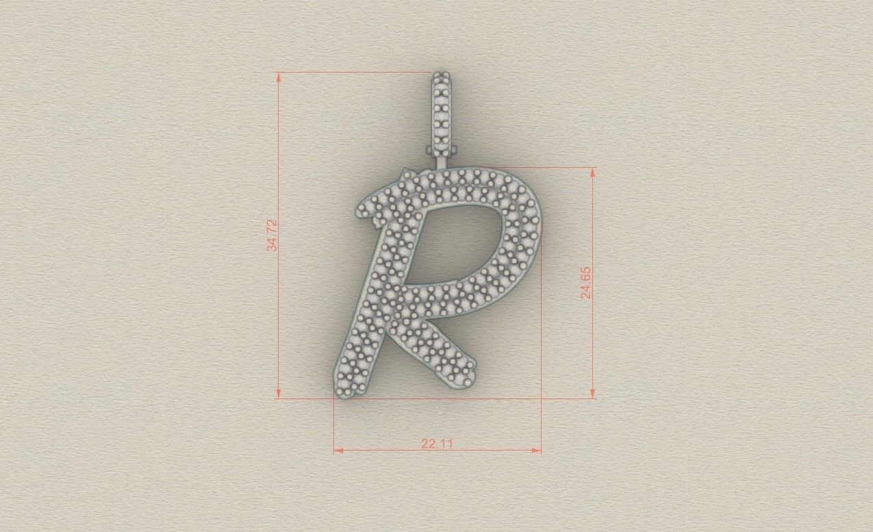 Model 811 Initial R Diamond Letter Pendant 3D print model_8