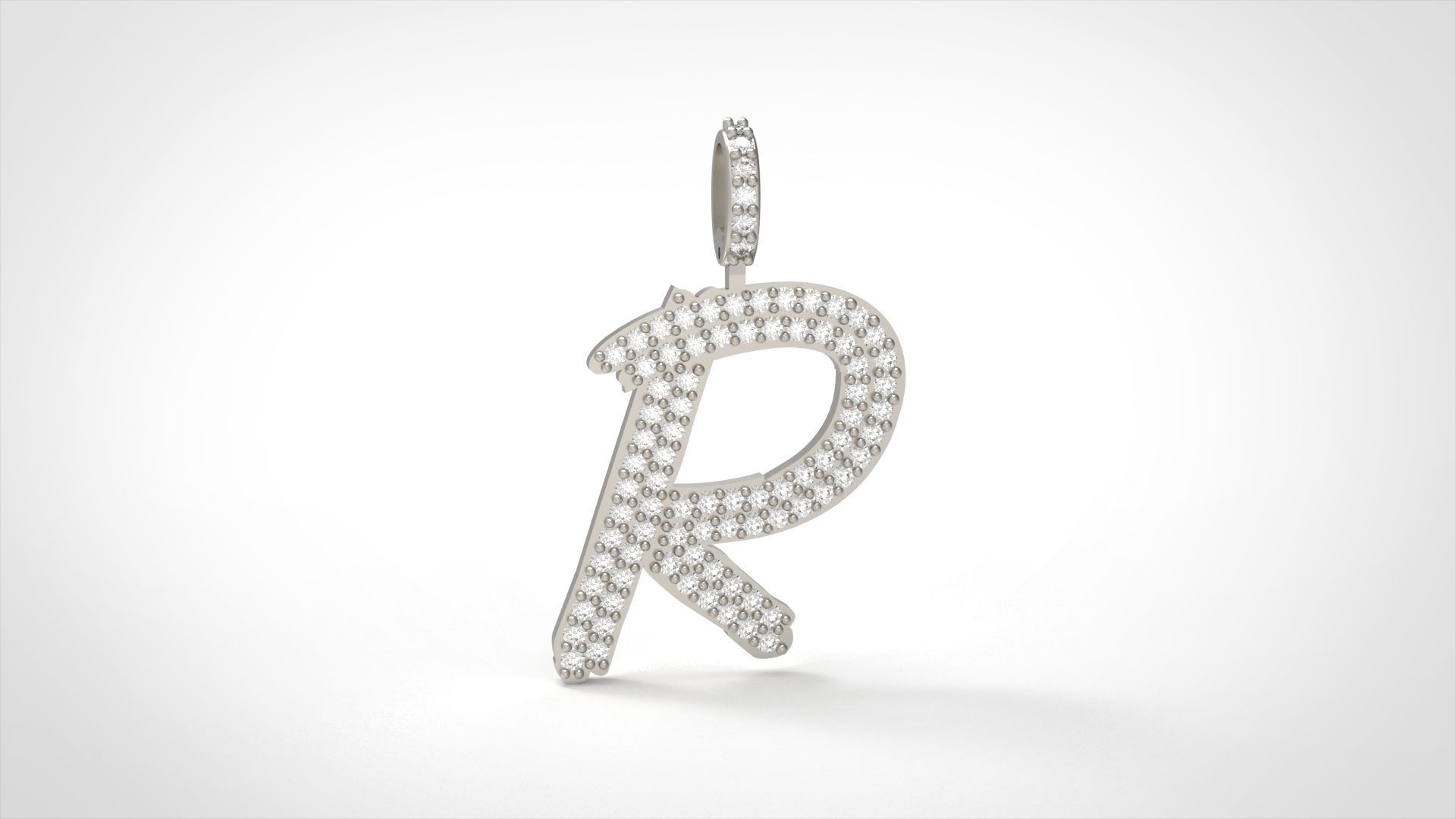 Model 811 Initial R Diamond Letter Pendant 3D print model_4