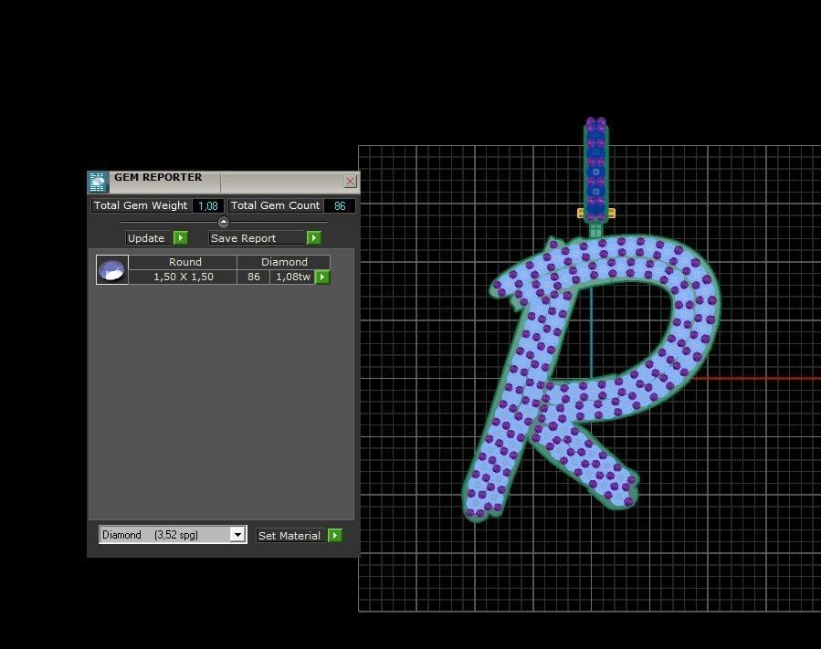 Model 811 Initial R Diamond Letter Pendant 3D print model_12