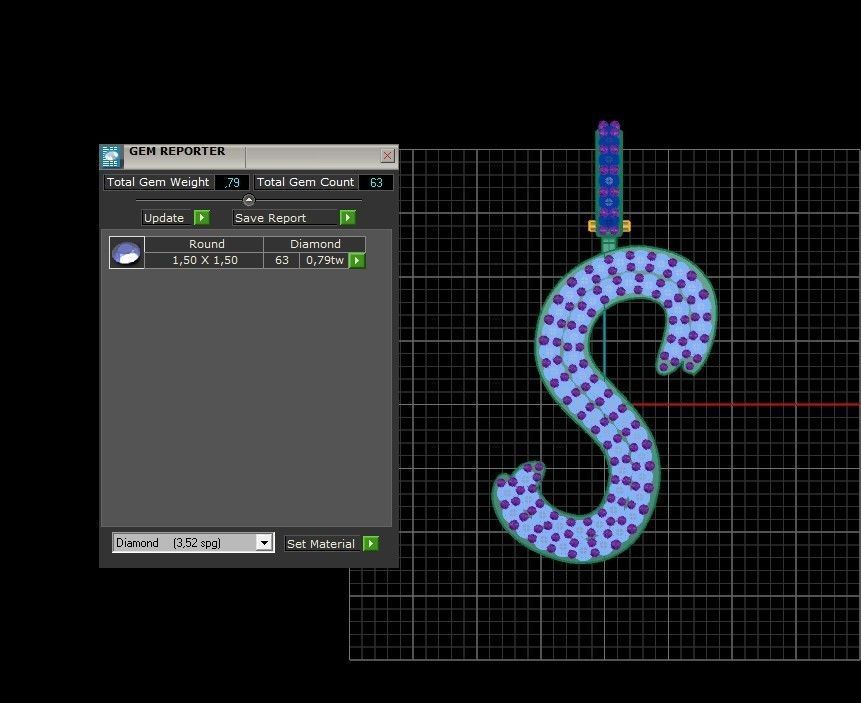 Model 812 Initial S Diamond Letter Pendant 3D print model_9