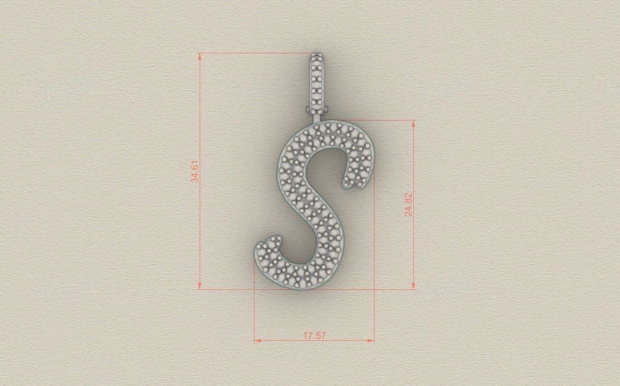 Model 812 Initial S Diamond Letter Pendant 3D print model_5