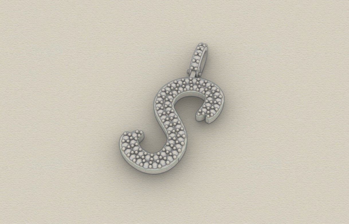 Model 812 Initial S Diamond Letter Pendant 3D print model_8
