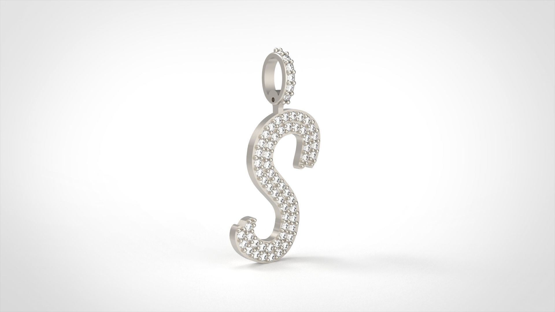 Model 812 Initial S Diamond Letter Pendant 3D print model_4