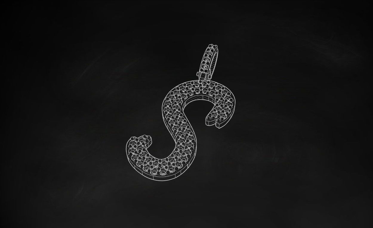 Model 812 Initial S Diamond Letter Pendant 3D print model_10