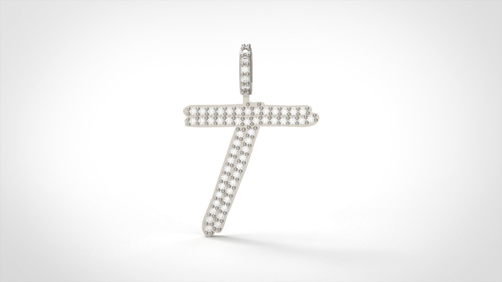 Model 813 Initial T Diamond Letter Pendant 3D print model_4