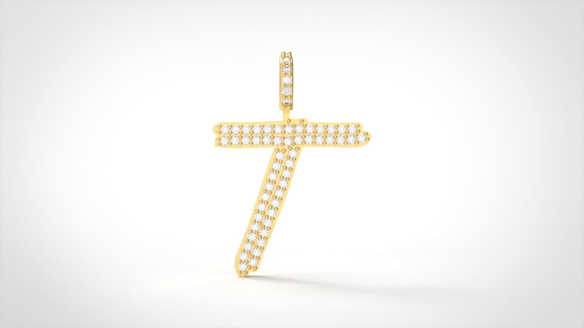 Model 813 Initial T Diamond Letter Pendant 3D print model_1