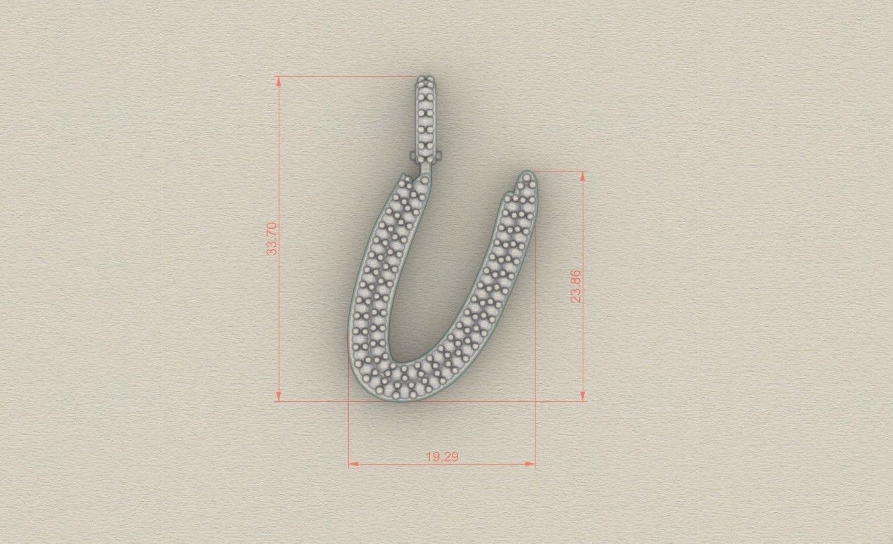 Model 814 Initial U Diamond Letter Pendant 3D print model_5
