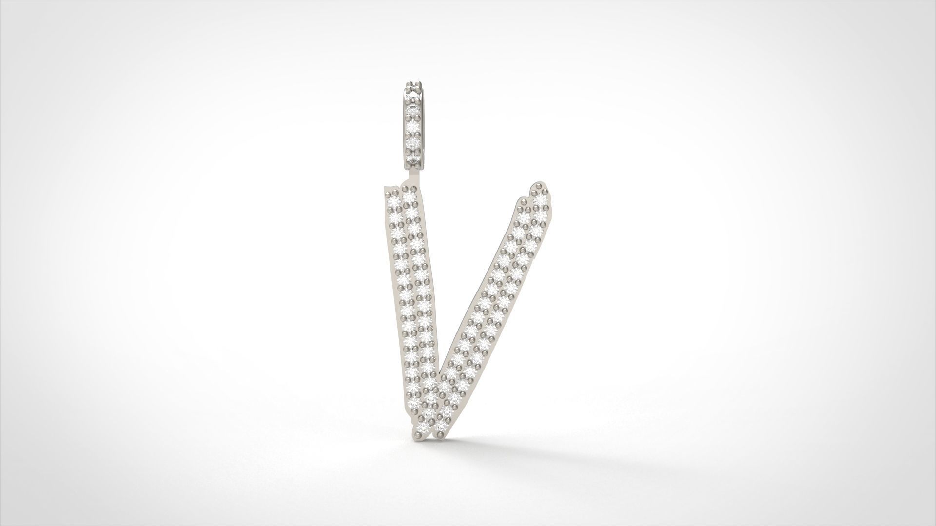 Model 815 Initial V Diamond Letter Pendant 3D print model_4