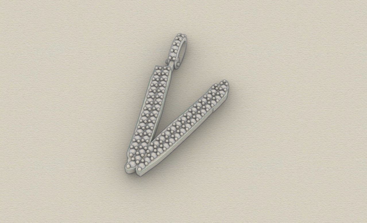 Model 815 Initial V Diamond Letter Pendant 3D print model_5