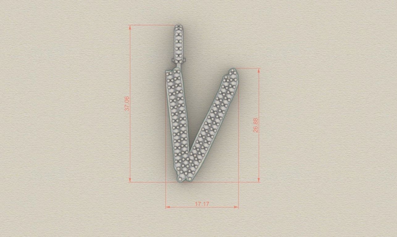 Model 815 Initial V Diamond Letter Pendant 3D print model_8