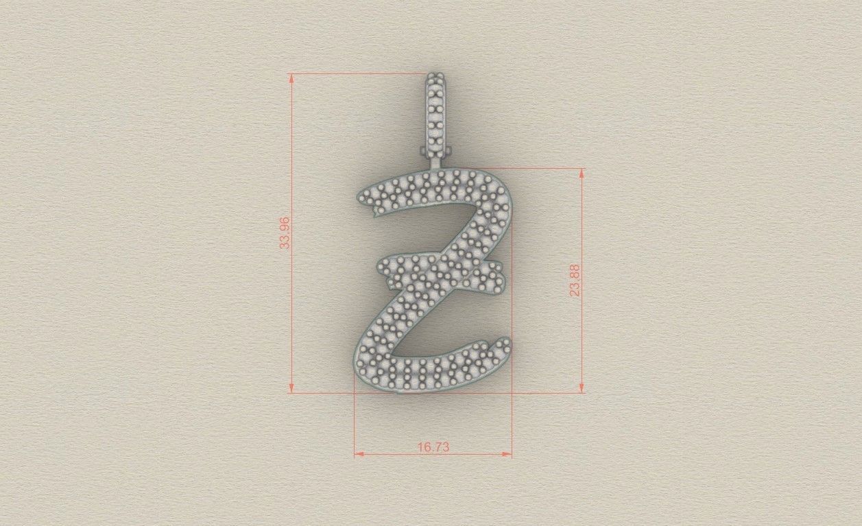 Model 817 Initial Z Diamond Letter Pendant 3D print model_5