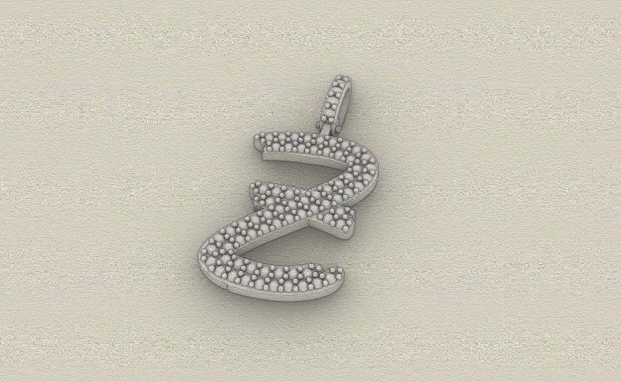 Model 817 Initial Z Diamond Letter Pendant 3D print model_8
