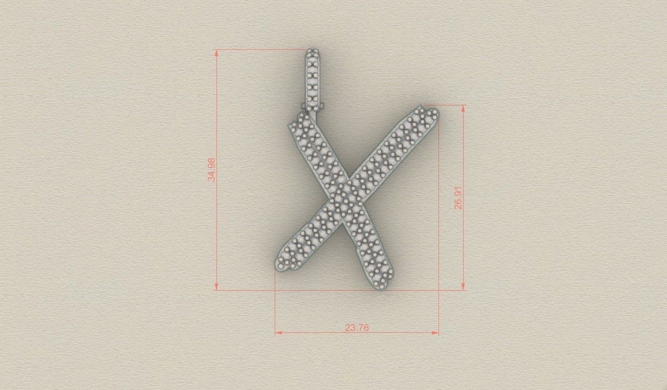 Model 820 Initial X Diamond Letter Pendant 3D print model_5