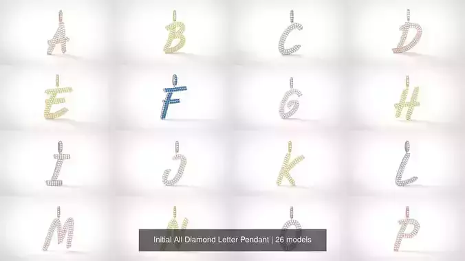 Initial All Diamond Letter Pendant 3D Model Collection