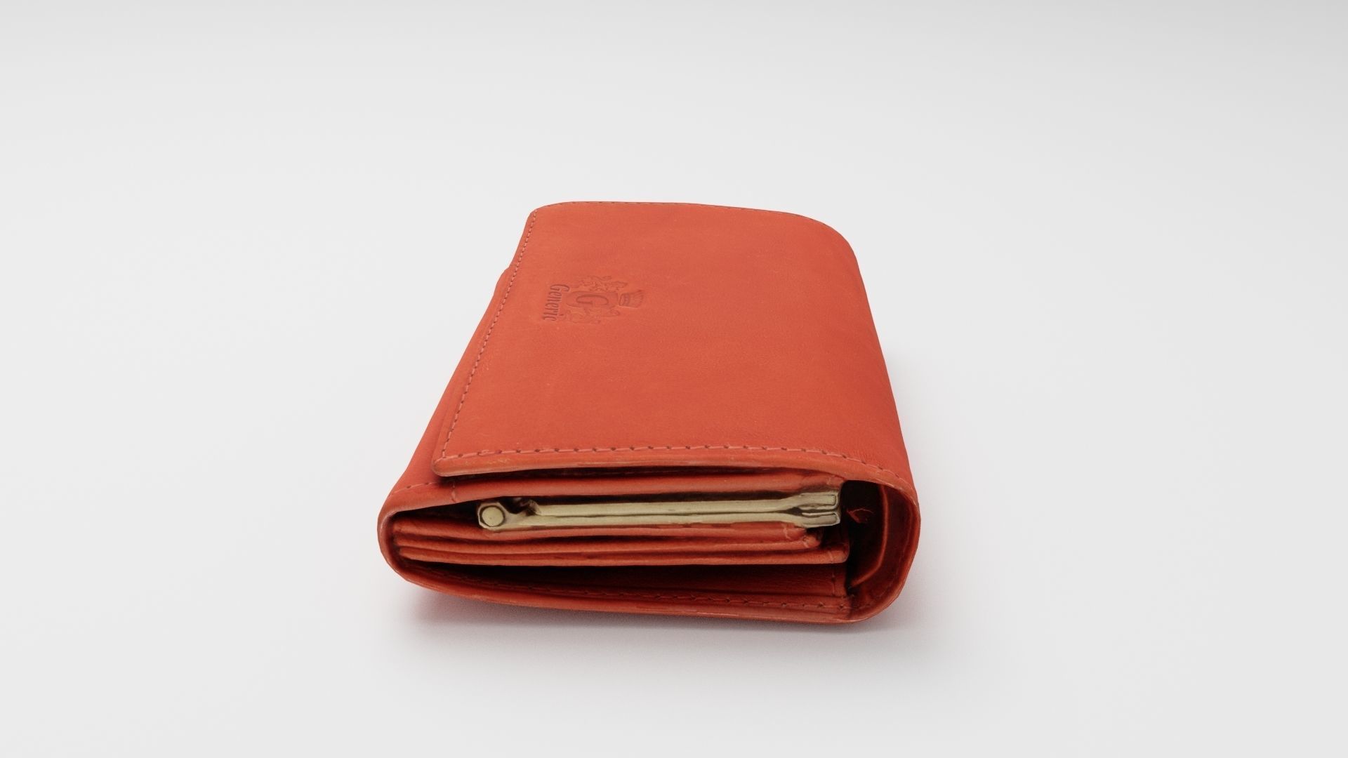 Orange leather wallet purse or pouch 3D model_1