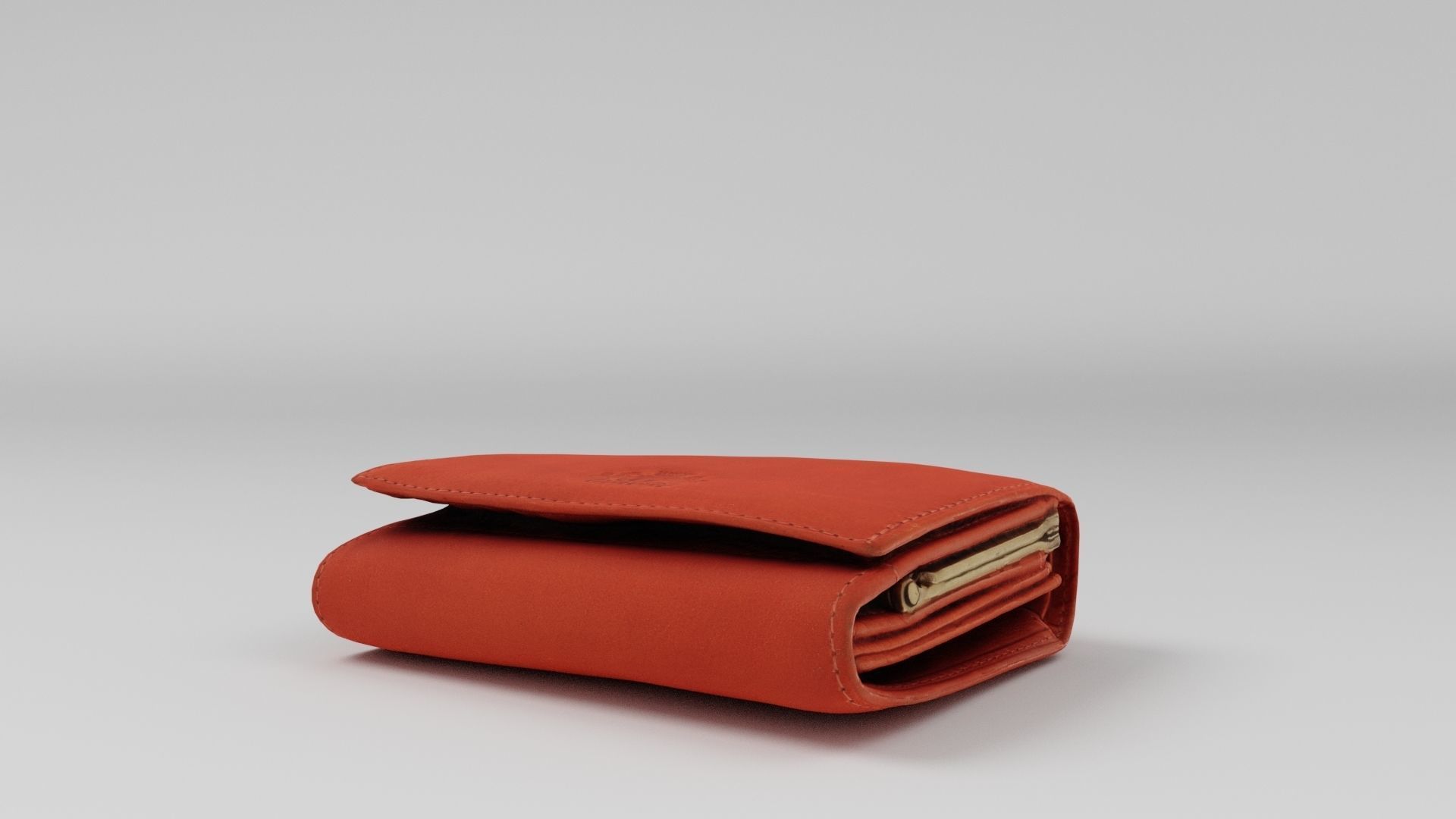 Orange leather wallet purse or pouch 3D model_4