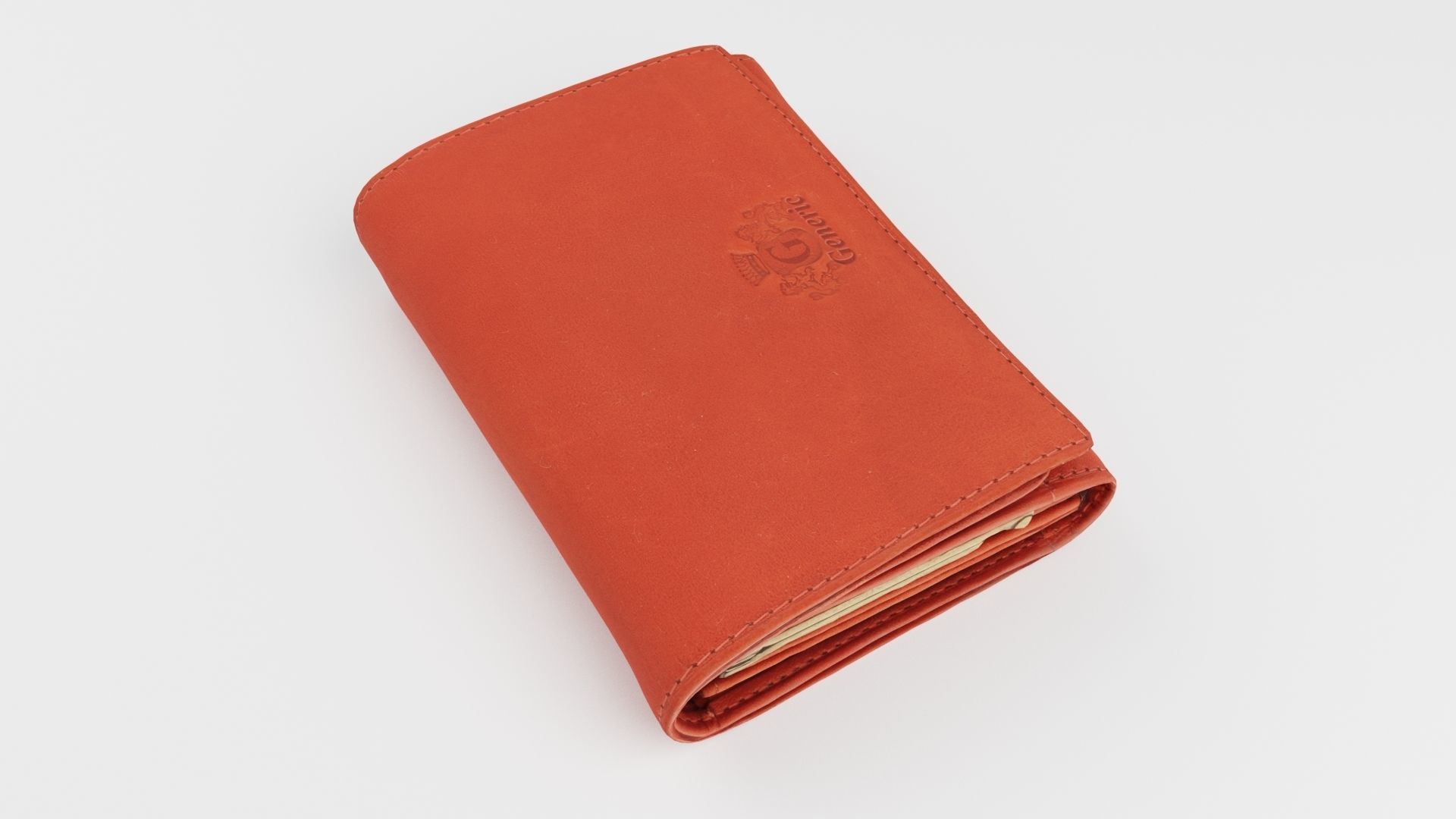 Orange leather wallet purse or pouch 3D model_2