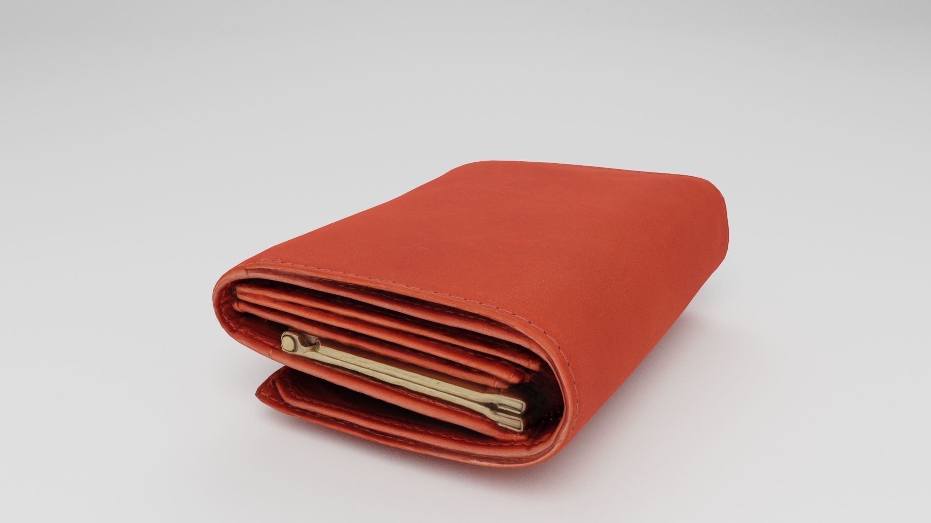 Orange leather wallet purse or pouch 3D model_5