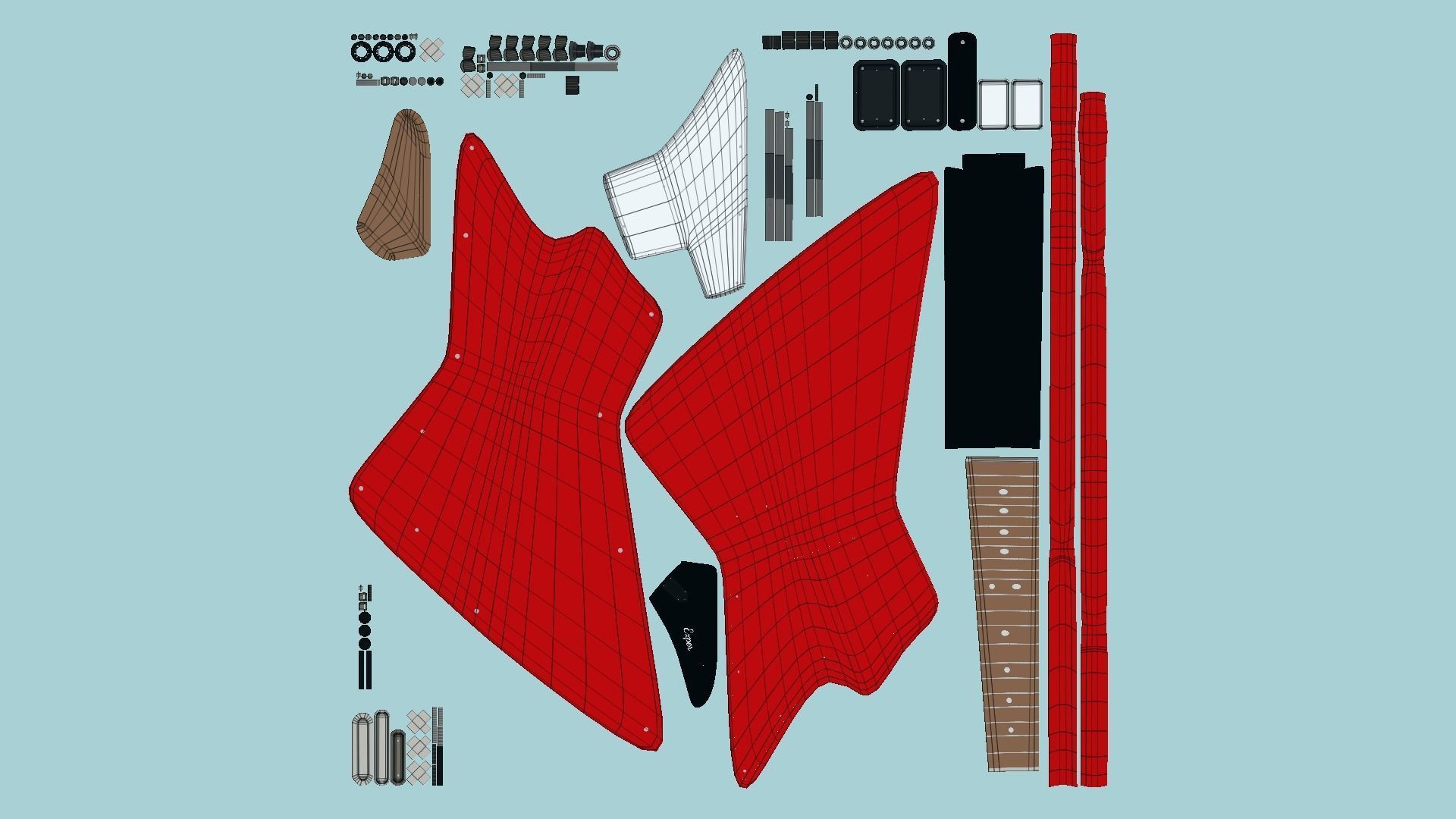 Electric Guitar F01 Red - Music Instrument Design Low-poly 3D model_5