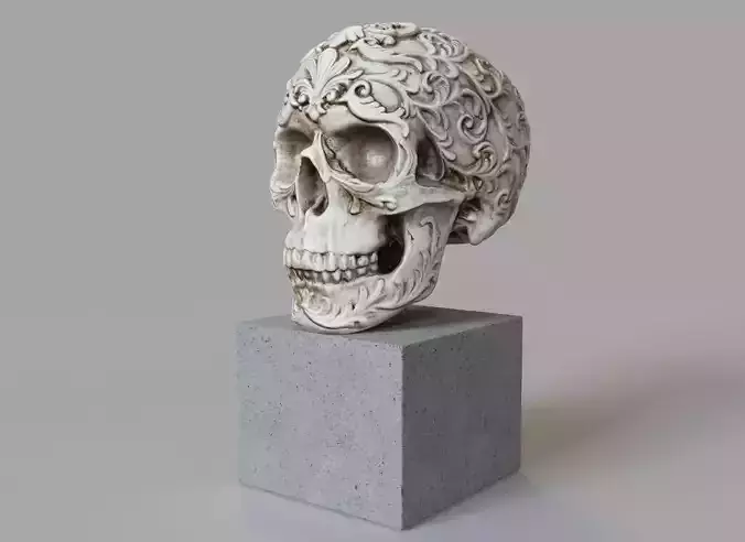 Human skull decorative sculpture